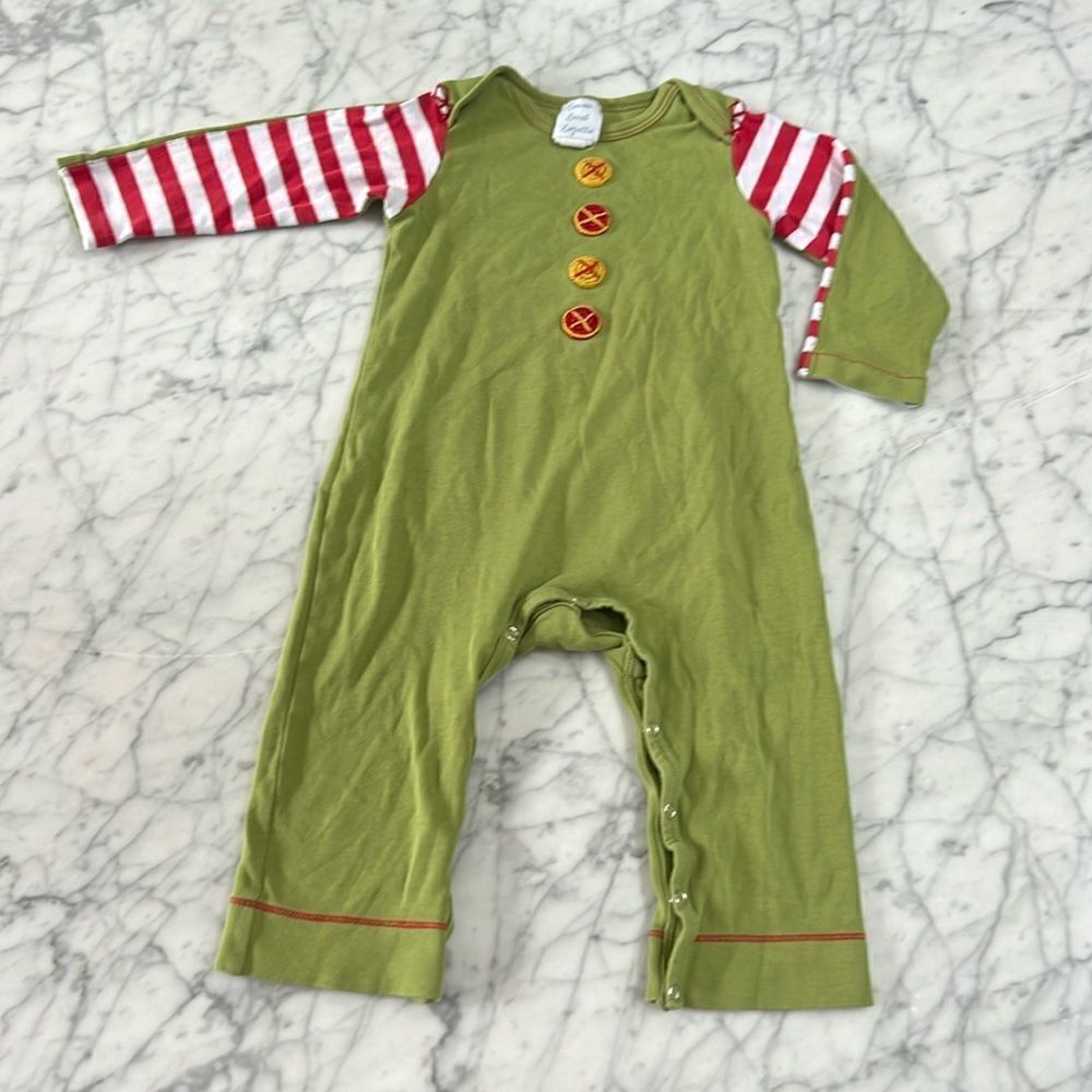 Lemon Loves Layette Striped Embroidered Elf Romper (Size 18/24 Months)